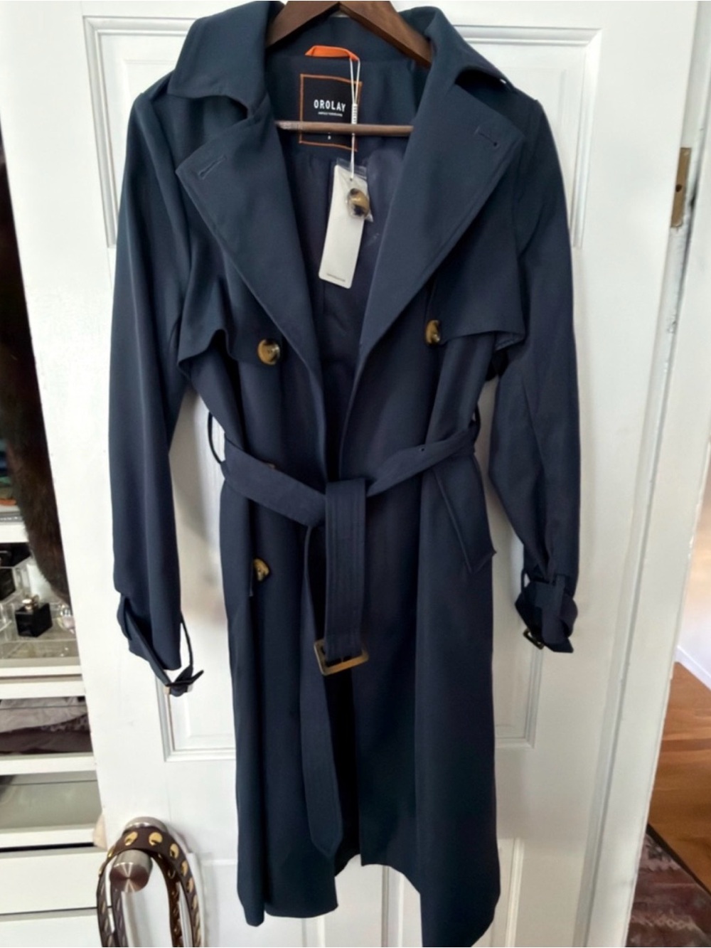 OROLAY Navy Trench Coat with Belt